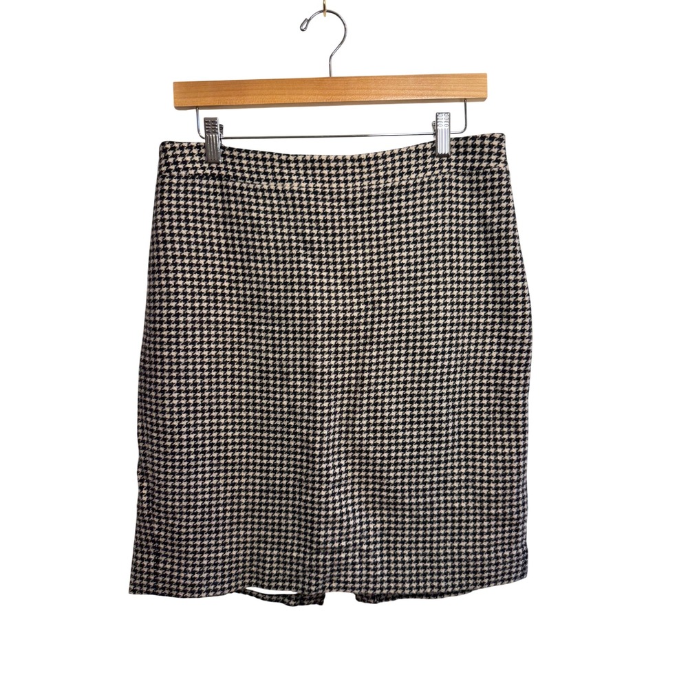 J.Crew The Pencil Skirt Black Cream Houndstooth Wool Blend Size 10